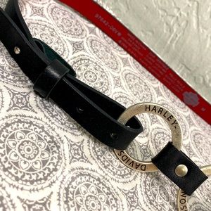 ‘06 Harley Davidson Black Leather Belt 2006 Womens Medium Silver Hoops CL